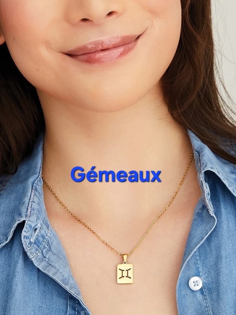 Stainless Steel Gold Gemini Zodiac Pendant Necklace - Gémeaux